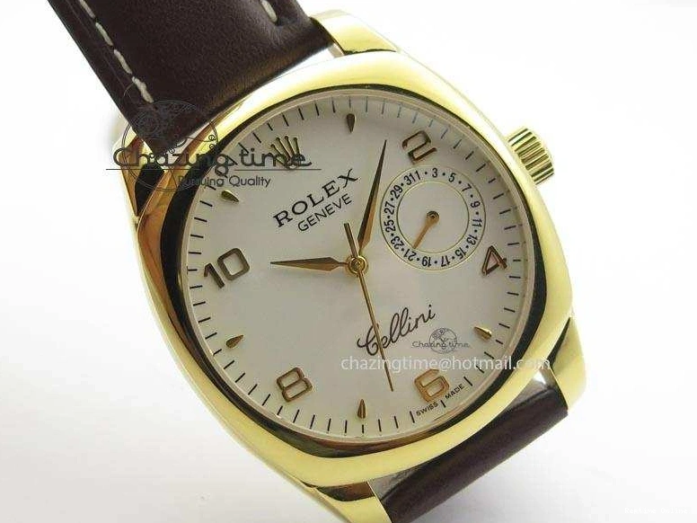 0406 Cellini Date YG White Numeral Dial On Brown Leather Strap A Affordable 3883